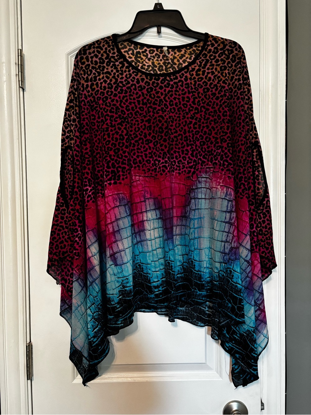 India Boutique Ombre Leopard & Grid Print Tunic - Pink Blue Black One Size